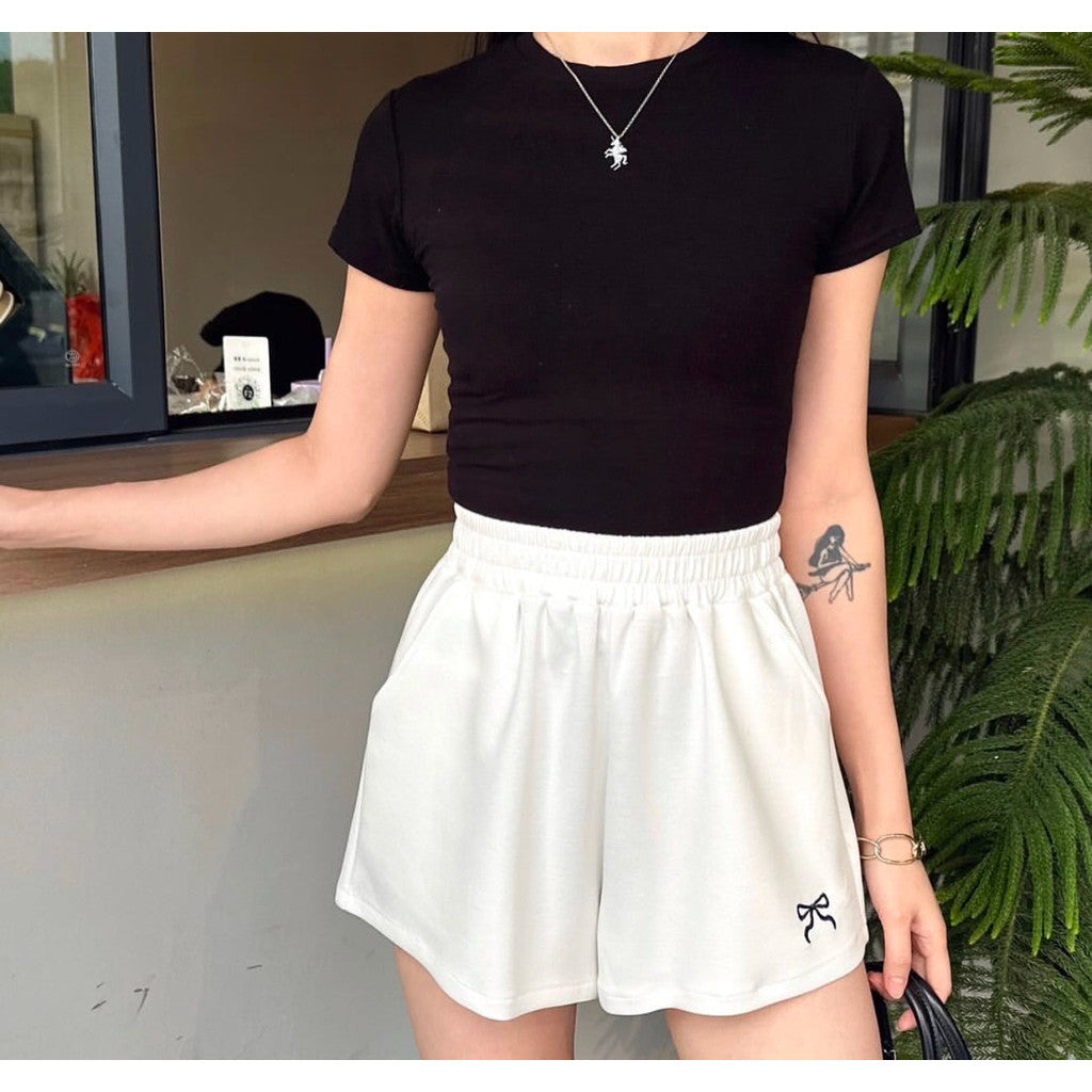 【T410】Ribbon Leisure Short Pants 蝴蝶结太空棉休闲短裤