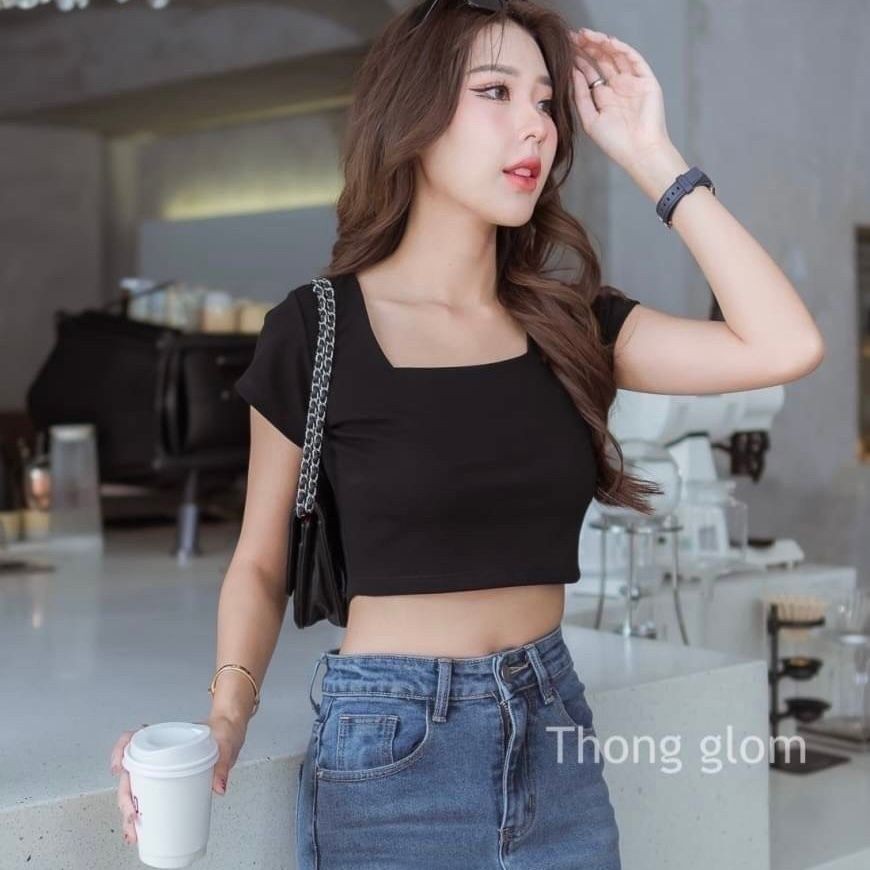 【T050】超级百搭！THONG GLOM基础方领短款上衣