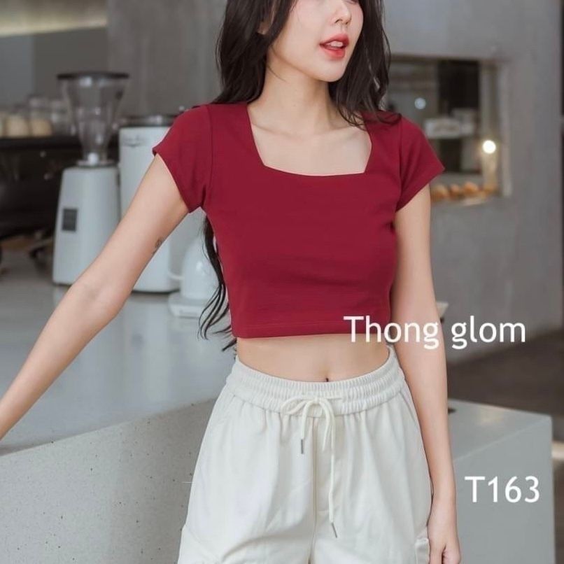 【T050】超级百搭！THONG GLOM基础方领短款上衣