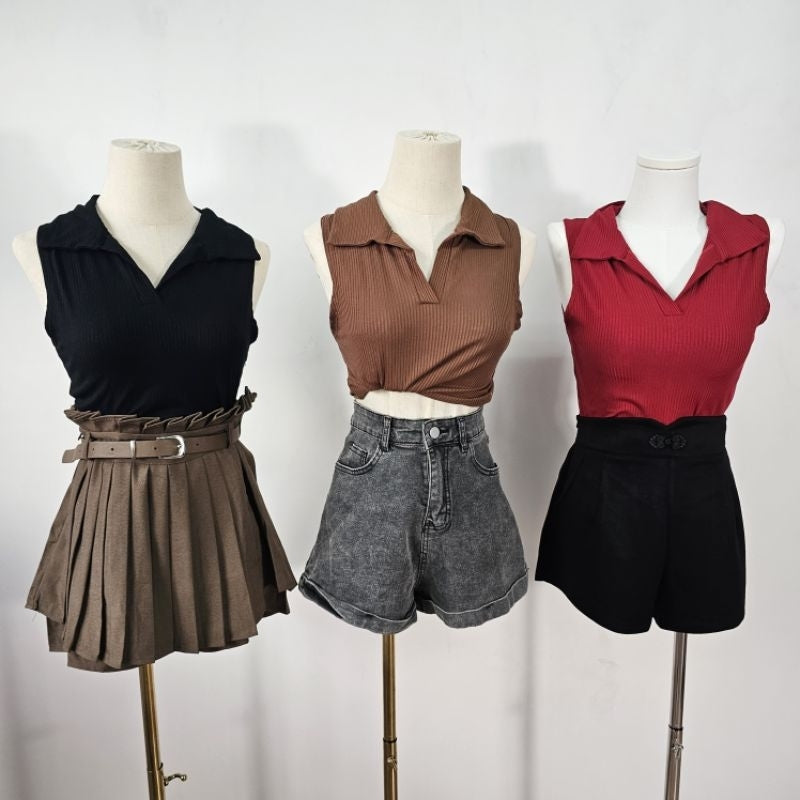 【T269】Casual Collar Singlet 简约螺纹软背心