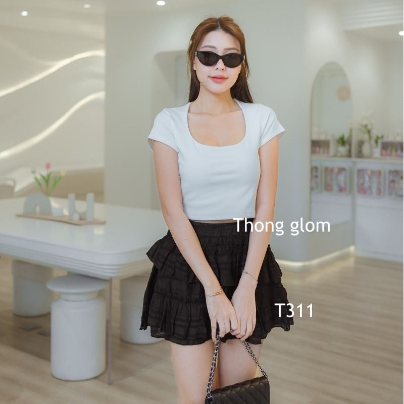 【T310】Thong Glom 不透圆领经典短款上衣